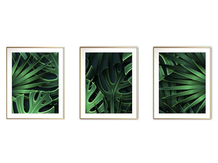 Imagem de Quadro mdf délicat dourado 30x66 folhas tropicais mod 107