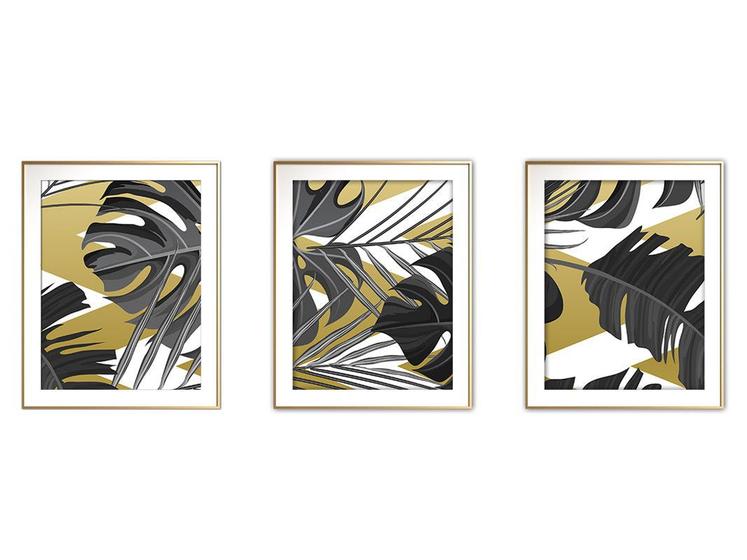 Imagem de Quadro mdf délicat dourado 45x96 folhas tropicais mod 08