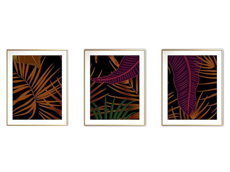 Imagem de Quadro mdf délicat dourado 45x96 folhas tropicais mod 156