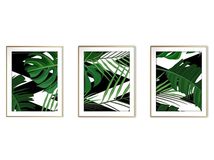 Imagem de Quadro mdf délicat dourado 55x110 folhas tropicais mod 07