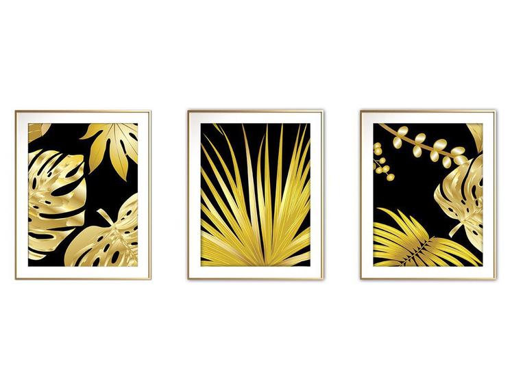 Imagem de Quadro mdf délicat dourado 68x126 folhas tropicais mod 164