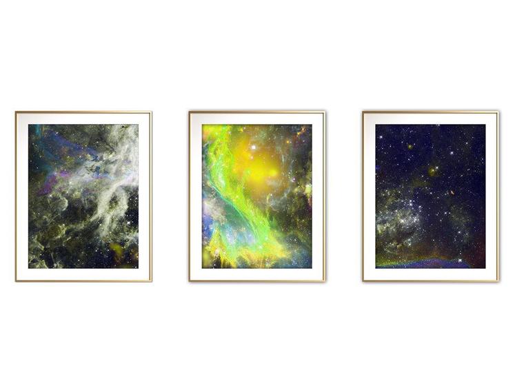 Imagem de Quadro mdf dourado 30x66 universo colorido mod 249