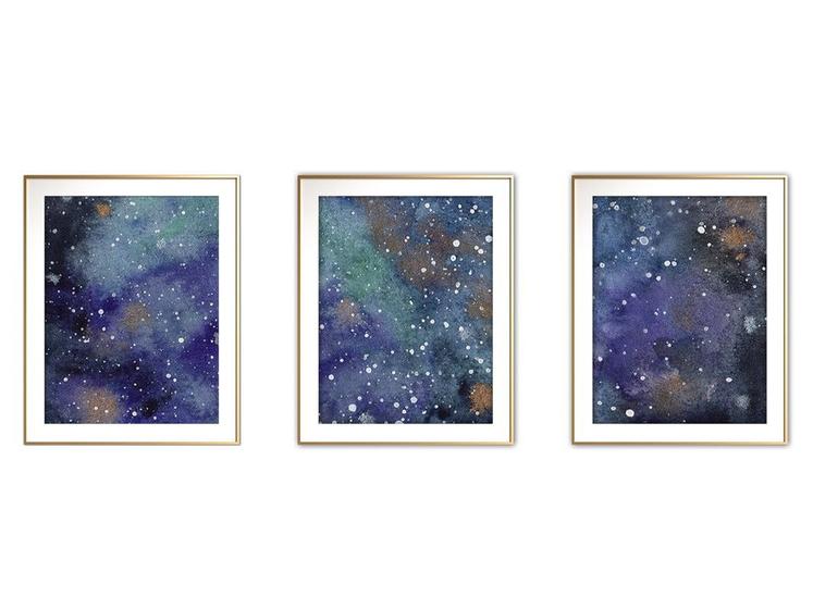 Imagem de Quadro mdf dourado 68x126 universo colorido mod 116