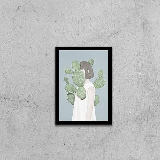 Imagem de Quadro Menina com Cactos 45x34cm - com vidro