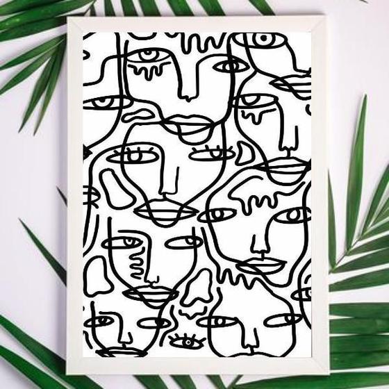 Imagem de Quadro Minimalista Faces 45x34cm - Vidro, Moldura Preta