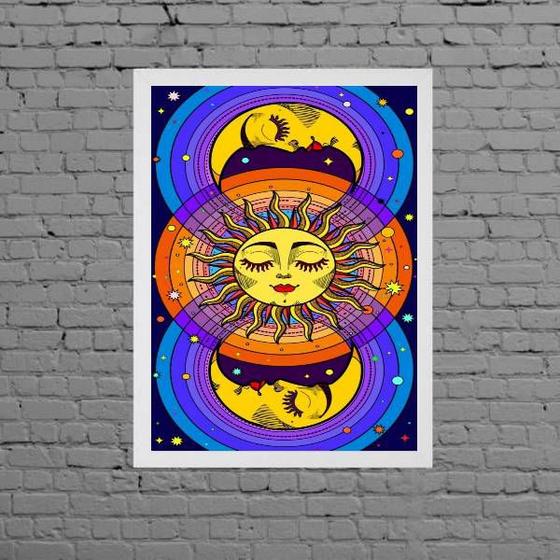 Imagem de Quadro Místico Sol E Lua Colorido 24x18cm - com vidro