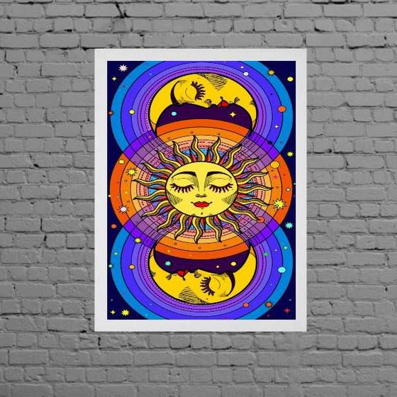 Imagem de Quadro Místico Sol E Lua Colorido 33x24cm - com vidro