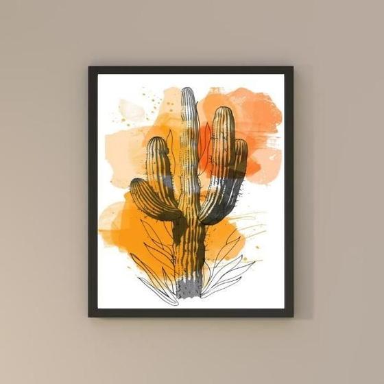 Imagem de Quadro Moderno Abstrato Cacto 45X34Cm - Com Vidro