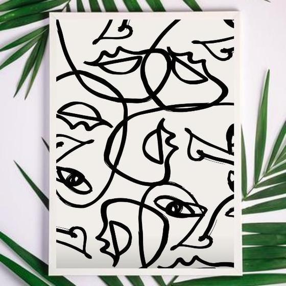Imagem de Quadro Moderno Faces Abstratas 33x24cm - com Vidro