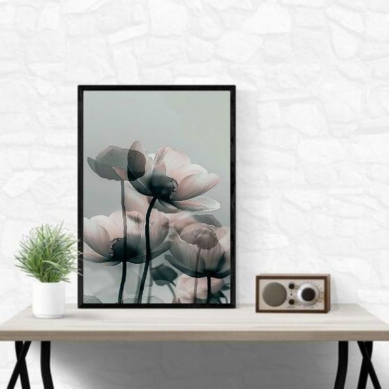 Imagem de Quadro Moderno Flores Cinza 24x18cm - com vidro