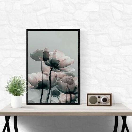 Imagem de Quadro Moderno Flores Cinza 33X24Cm - Com Vidro