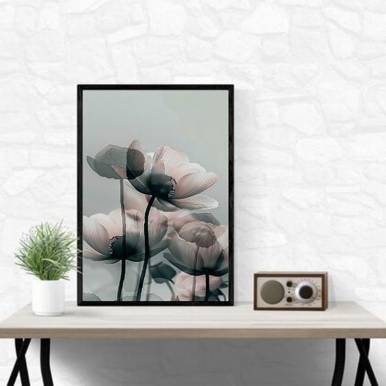 Imagem de Quadro Moderno Flores Cinza 33x24cm - com vidro