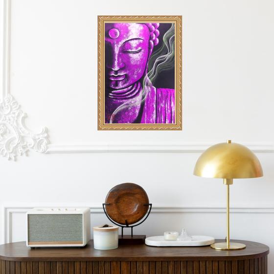 Imagem de Quadro Moldura Dourada Buda Roxo 45x34cm