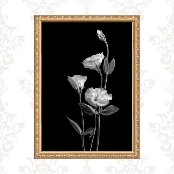 Imagem de Quadro Moldura Dourada Flores Brancas Fundo Preto 45x34cm