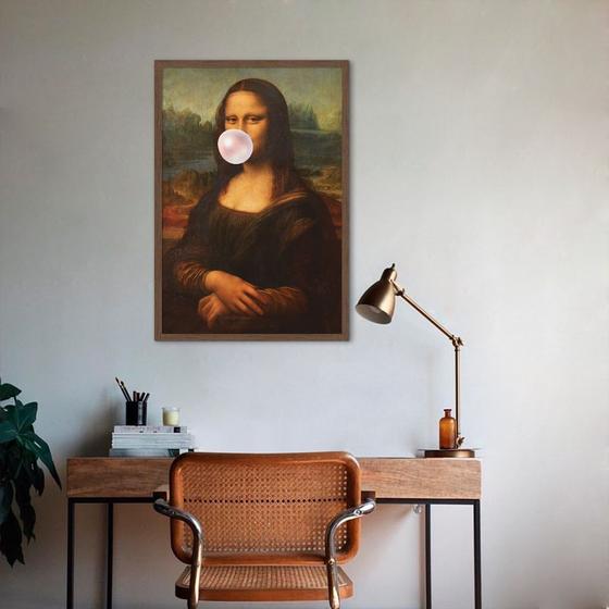 Imagem de Quadro Mona Lisa Bola de Chiclete 100x70 Caixa Marrom Moldura Caixa, Marrom Cafe