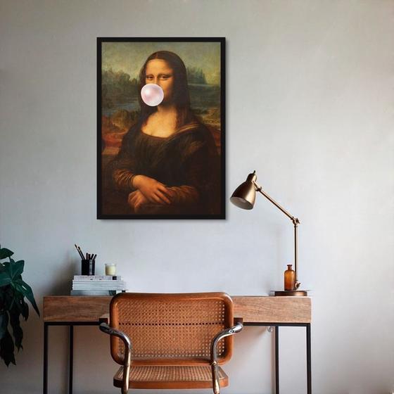 Imagem de Quadro Mona Lisa Bola de Chiclete 43x30 Caixa Preto Moldura Caixa, Preta