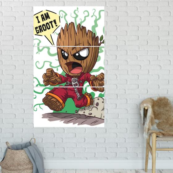 Imagem de Quadro Mosaico Baby Groot 3 Peças Para Decoração de Ambientes