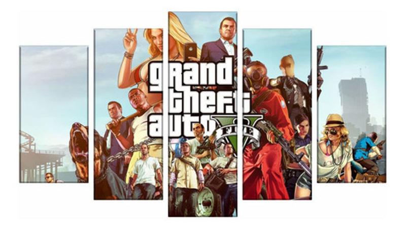 Imagem de Quadro Mosaico Decoração 5 Peças Gta V Mod 02