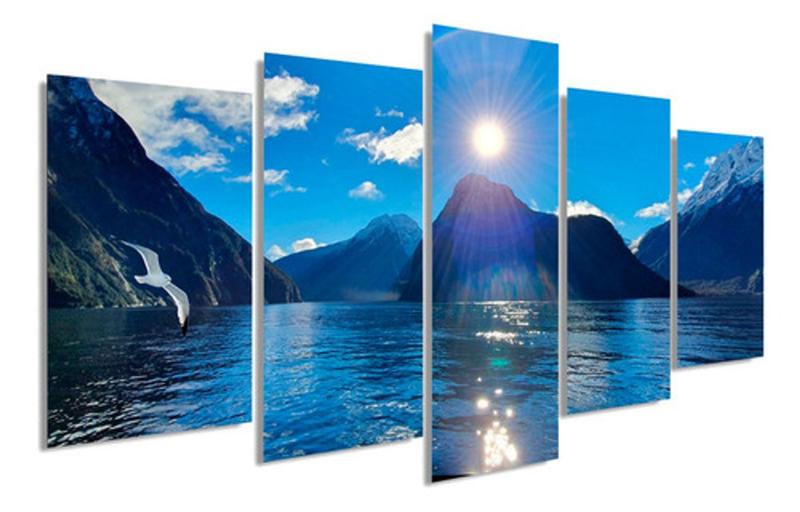 Imagem de Quadro Mosaico Decoração 5 peças Paisagem Natureza Lago Azul