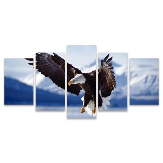 Imagem de Quadro Mosaico Decorativo Águia Careca Montanhas Gelo Voando Ave