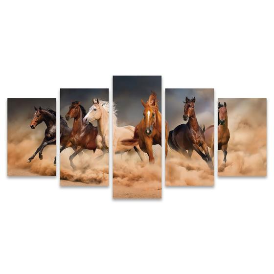 Imagem de Quadro Mosaico Decorativo Cavalos Branco Marrom Galope Cavalo