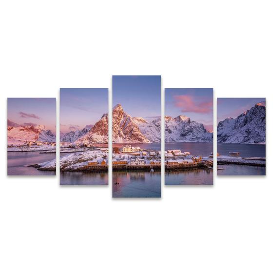 Imagem de Quadro Mosaico Decorativo Chalé Montanhas Lago Rio Neve Palafita