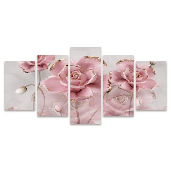 Imagem de Quadro Mosaico Decorativo Floral Flores Rosa Dourado Flor Efeito Vidro