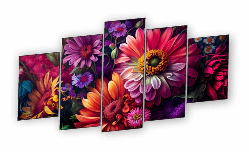 Imagem de Quadro Mosaico Decorativo Flores 5 Peças