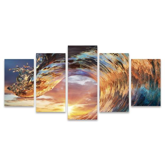 Imagem de Quadro Mosaico Decorativo Onda Tubo Quebra Água Sol Praia Surf