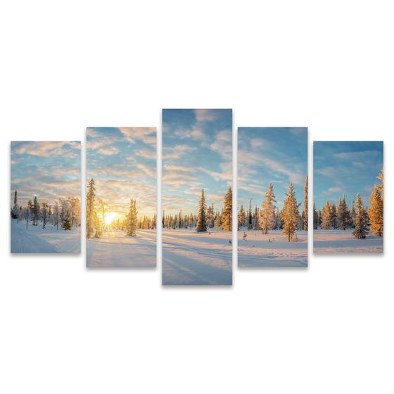 Imagem de Quadro Mosaico Decorativo Paisagem Neve Sol Amanhecer Árvores