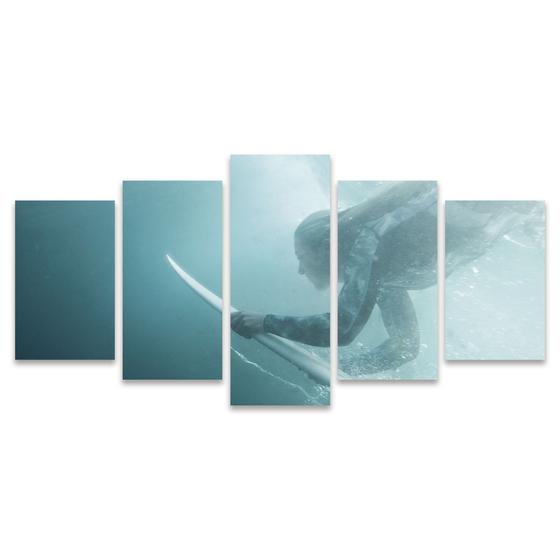 Imagem de Quadro Mosaico Decorativo Surf Surfista Mergulho Mulher Mar Ondas