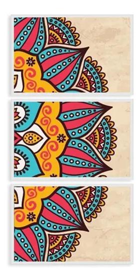 Quadro Mosaico Mandala Colorida Vertical Moldura Branca Hall Menor preço em Quadro Mosaico Mandala Colorida Vertical Moldura Branca Hall