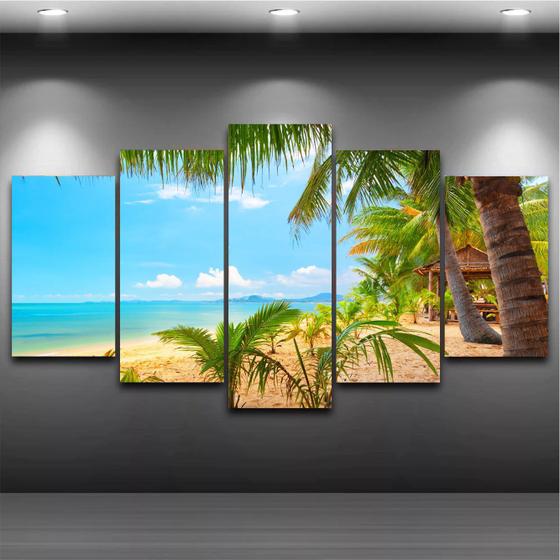 Imagem de Quadro Mosaico Paisagem Praia 5 Peças 1,20x0,70cm  Ref 11