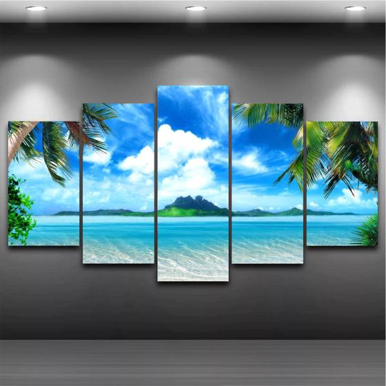 Imagem de Quadro Mosaico Paisagem Praia 5 Peças 1,20x0,70cm  Ref 17