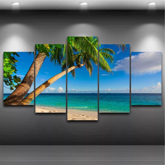 Imagem de Quadro Mosaico Paisagem Praia 5 Peças 1,20x0,70cm  Ref 19