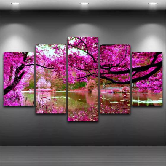 Imagem de Quadro Mosaico Paisagem Rosa 5 Peças 1,20x0,70cm