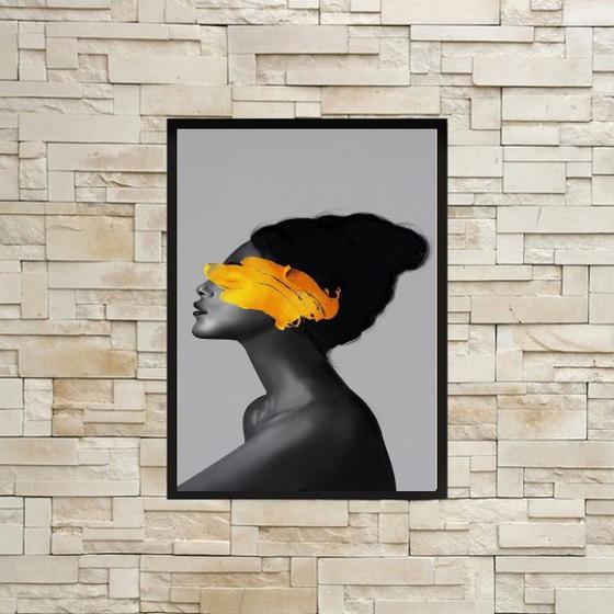 Imagem de Quadro Mulher Abstrato Amarelo 33x24cm - com vidro