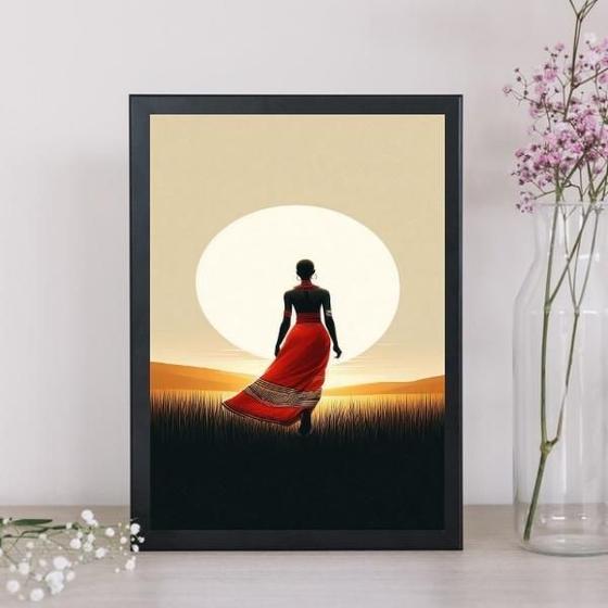 Imagem de Quadro Mulher Africana Ao Por Do Sol 24X18Cm