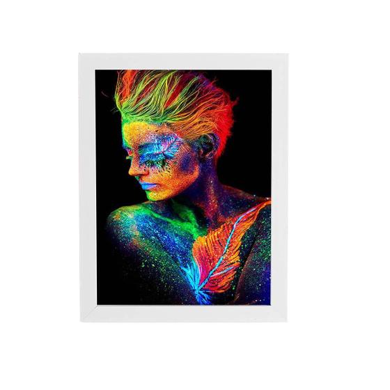 Imagem de Quadro Mulher De Perfil Colorida Neon Moldura Branca 60X40Cm