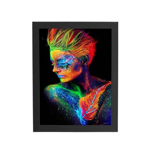 Imagem de Quadro Mulher De Perfil Colorida Neon Moldura Preta 60X40Cm