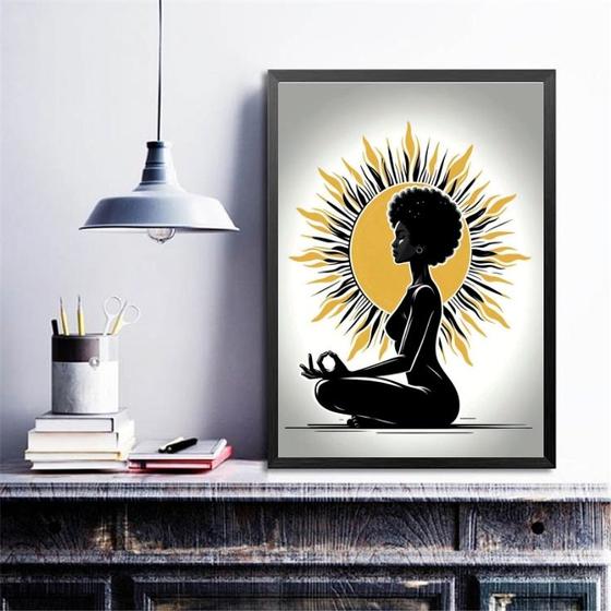 Imagem de Quadro Mulher Negra Meditando 45x34cm - com vidro