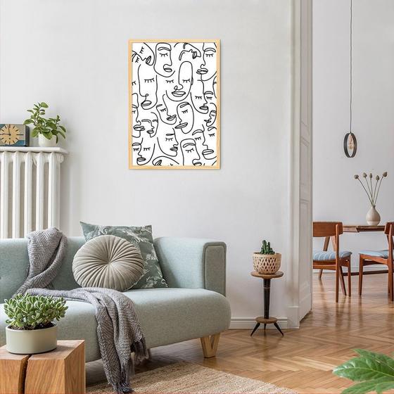 Imagem de Quadro Mulheres Line Faces 100x70 Caixa Marfim Moldura Caixa, Marfim