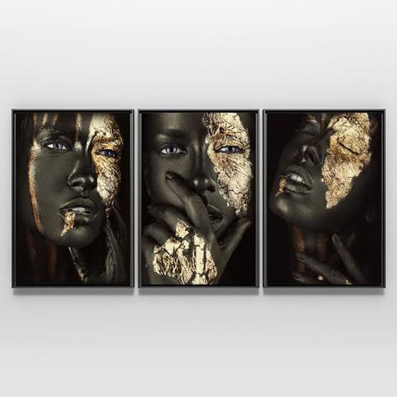 Imagem de Quadro mulheres negras maquiagem dourada