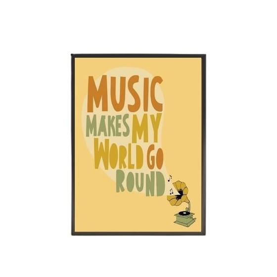 Imagem de Quadro Music Makes My World Go Round 33X24 Com Vidro - Preta