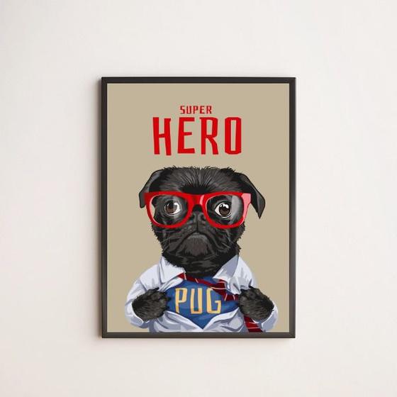 Imagem de Quadro My Super Hero Pug 45x34cm - com vidro