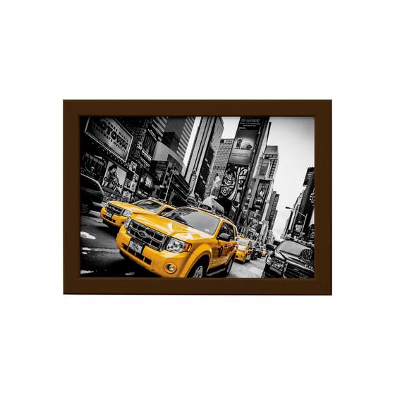 Imagem de Quadro New York Táxi Amarelo Foto Moldura Marrom 22x32cm