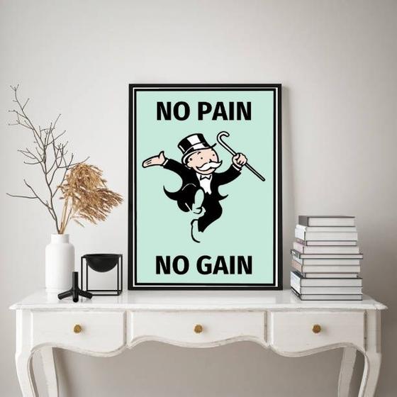 Imagem de Quadro No Pain No Gain  Sr. Monopoly 45x34cm - com vidro