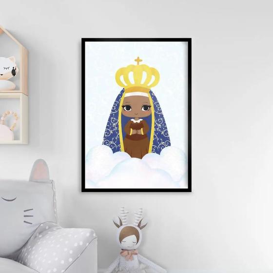 Imagem de Quadro Nossa Senhora Aparecida Baby Azul 45x34cm - com vidro