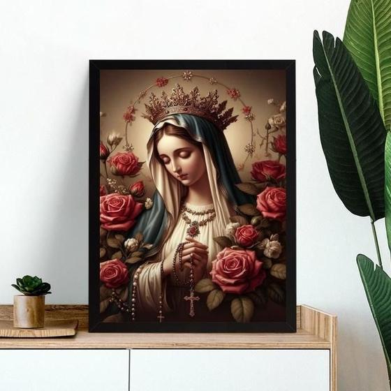 Imagem de Quadro Nossa Senhora Com Terço - Flores 24X18Cm