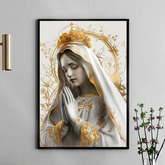 Imagem de Quadro Nossa Senhora Fátima Branco e Ouro 45x34cm - com vidro